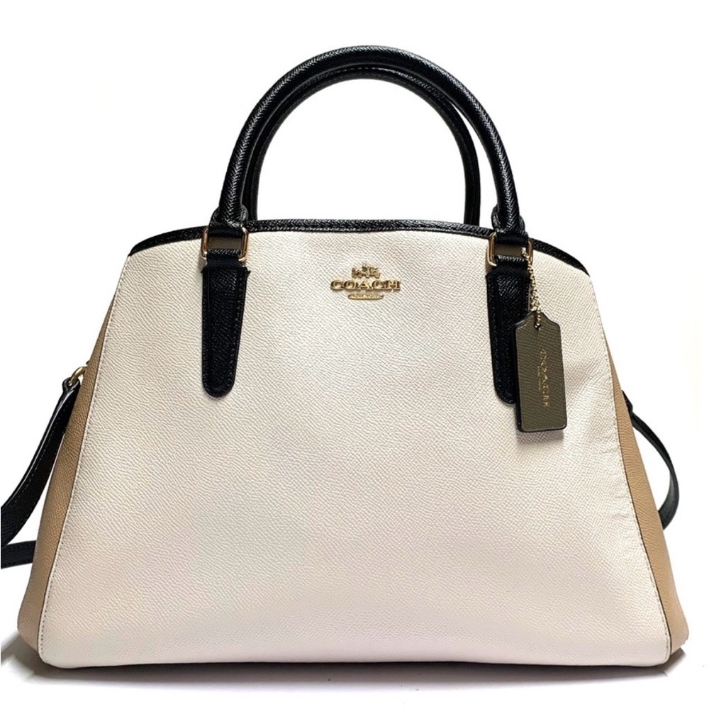 Coach Margot Carryall F57497 – Chalk/Black/Saddle Colorblock Crossgrain Leather